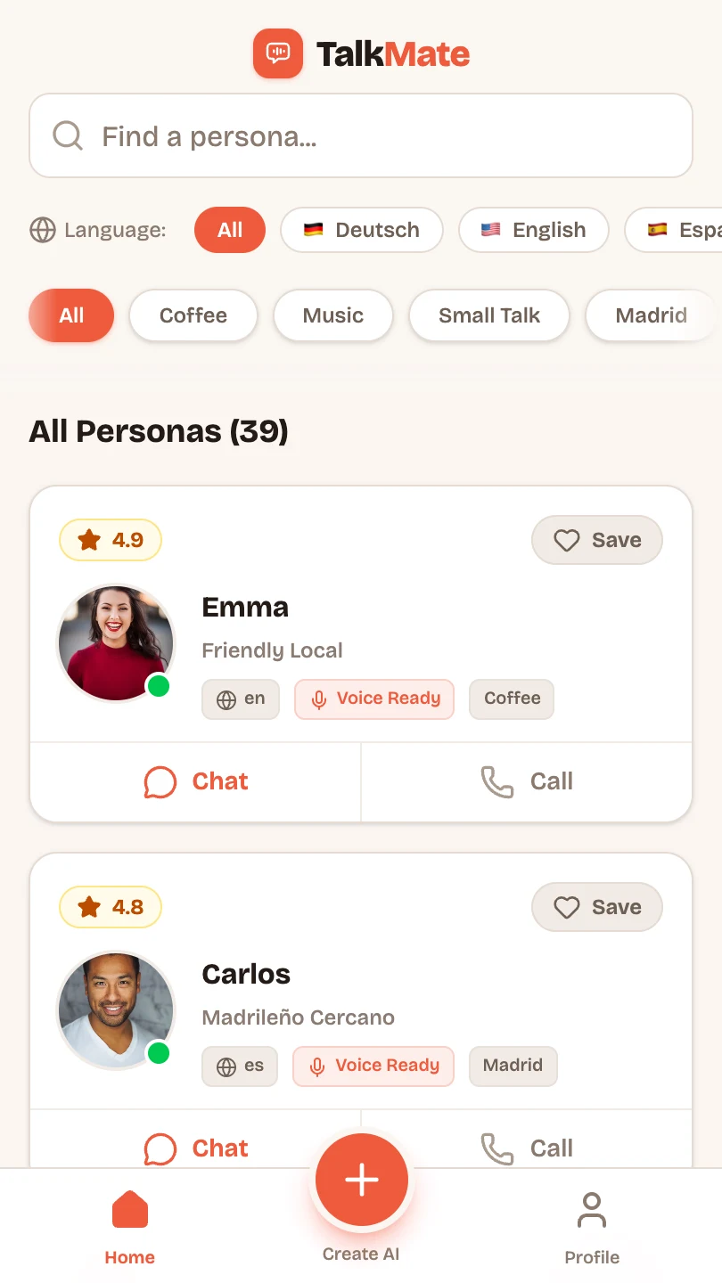 Speak your language — personas in English, Spanish, German, Italian, Polish, Turkish and more